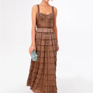 Ulla Johnson Camille Ruffled Gown in Brown